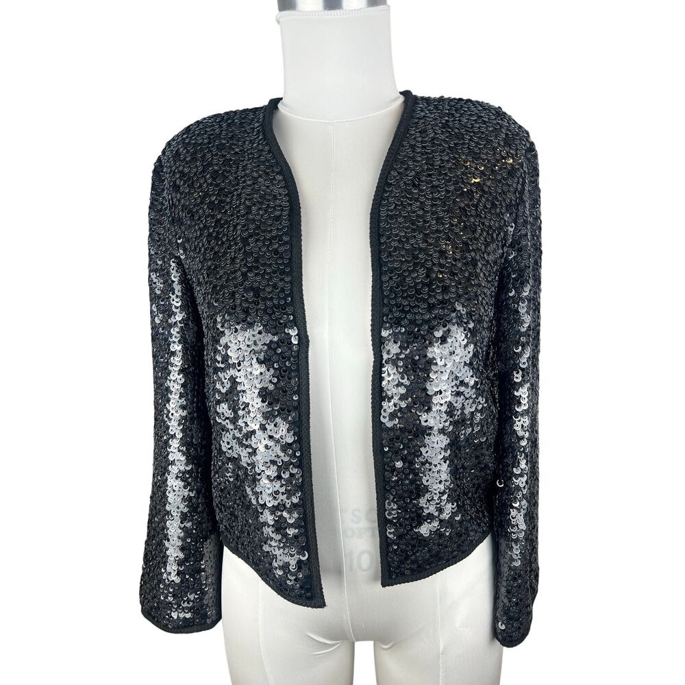 ARKET Black Sequin Embellished Cropped Open Front Jacket Blazer EUR 34 US 2